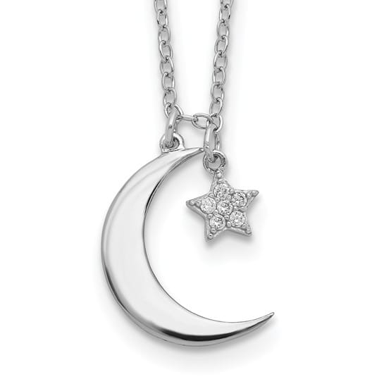 Moon and Star CZ Sterling Silver Pendant