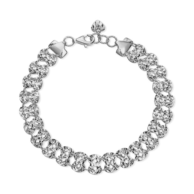 on a white background white gold bracelet lay flat in a circle