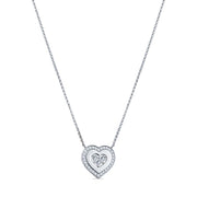 Silver necklace with a double heart pendant adorned with diamonds.