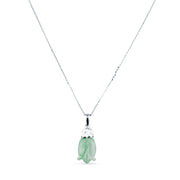 Silver chain with a jade rosebud pendant on a white background.